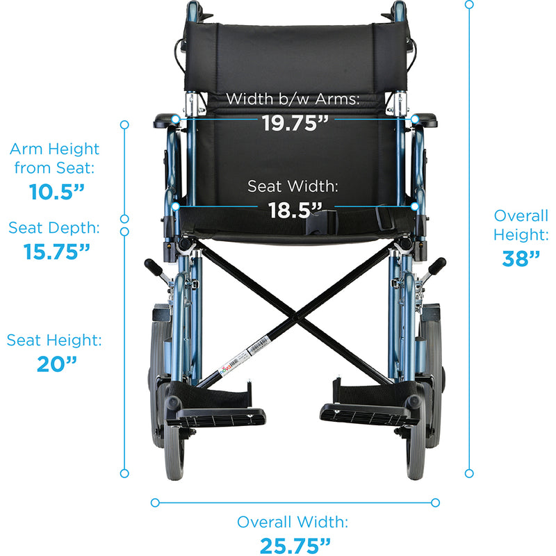 Load image into Gallery viewer, Nova 19in Lightweight Aluminum Transport Chair w/ 12in Rear Wheels
