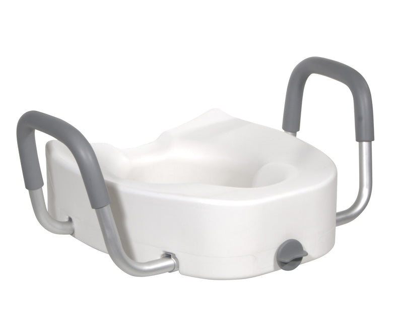 Load image into Gallery viewer, Premium Plastic Raised Toilet Seat with Lock and Padded Armrests, Elongated
