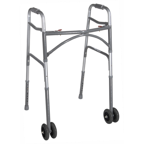 Heavy Duty Two Button Folding Walker w/ Wheels